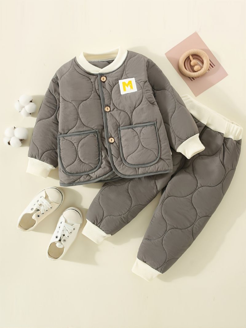 Toddler Baby Botton-up Jakke + Matchende Bukser Outfit Sæt Vinter Nyt Babytøj Til Drenge Piger