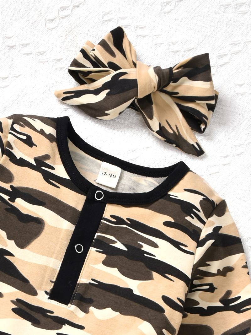 Toddler Baby Drenge Bodysuits Camouflage Print Langærmede Rullebukser & Bukser & Hatte & Pandebånd Sæt