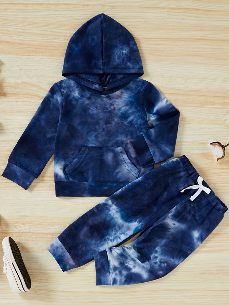 Toddler Baby Drenge Tie Dye Hættetrøje Langærmet Lomme Sweatshirt & Bukser Sæt Børnetøj