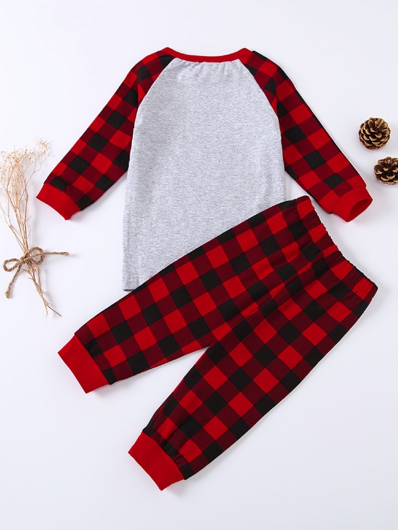 Toddler Baby Pyjamas Familie Outfit Jule Hjorte Print Rundhalset Langærmet Top & Plaid Bukser Sæt Til Drenge Piger