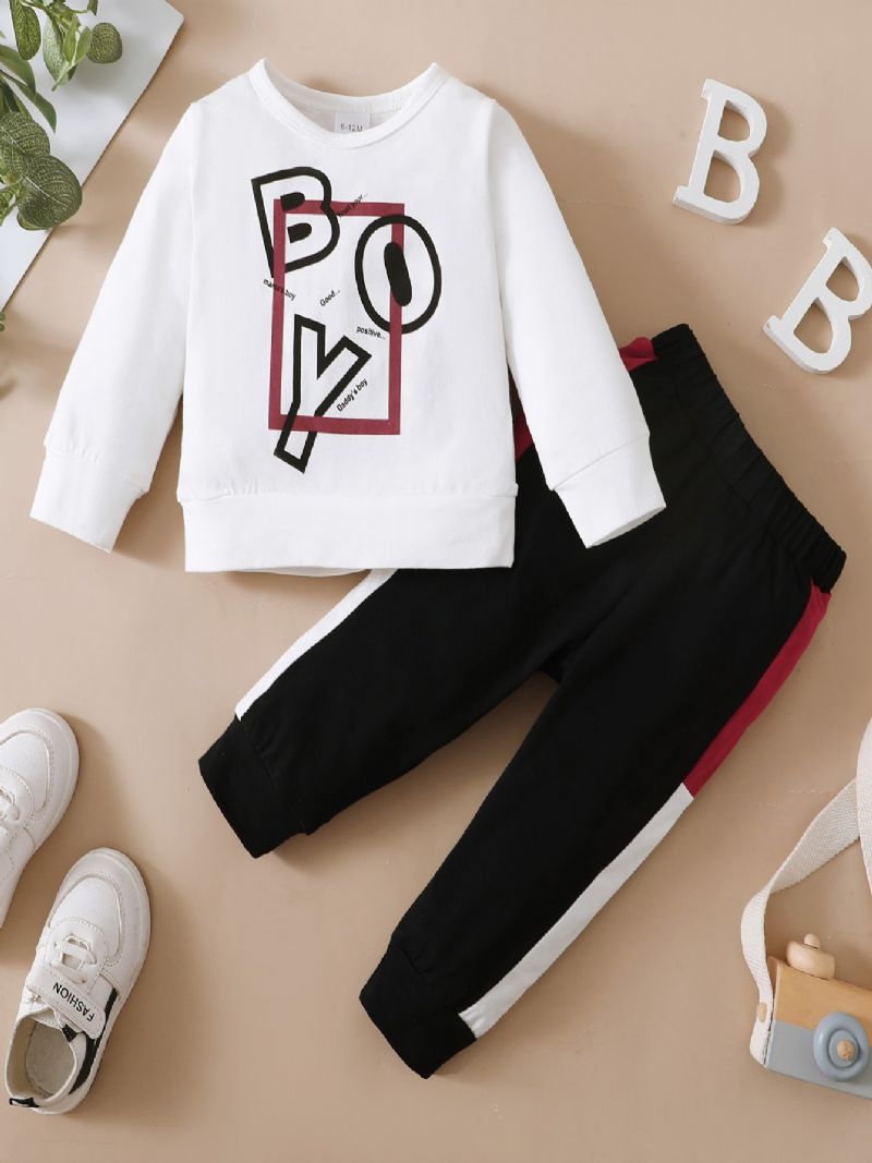 Toddler Drenge Letter Rund Hals Langærmet Sweatshirt Jogger Joggingbukser