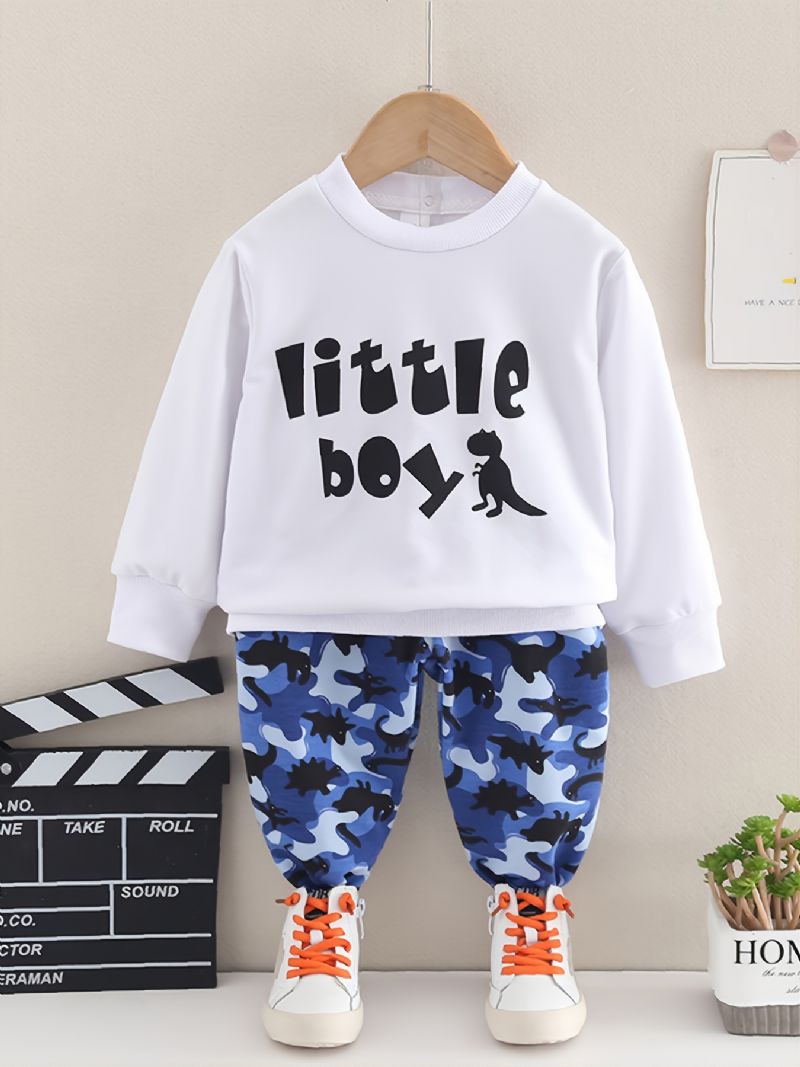 Toddler Drenge Print Letter Lille Dreng Rundhals Sweatshirt Camouflage Buksesæt