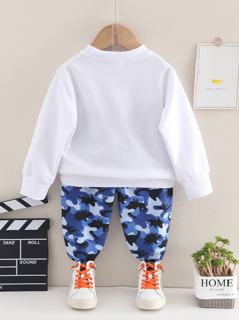 Toddler Drenge Print Letter Lille Dreng Rundhals Sweatshirt Camouflage Buksesæt