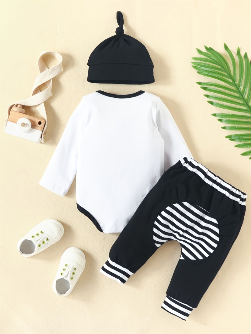 Toddler Newborn Baby Drenge Panda Printet Langærmet Romper + Bukser + Hatte 3 Stk Sæt