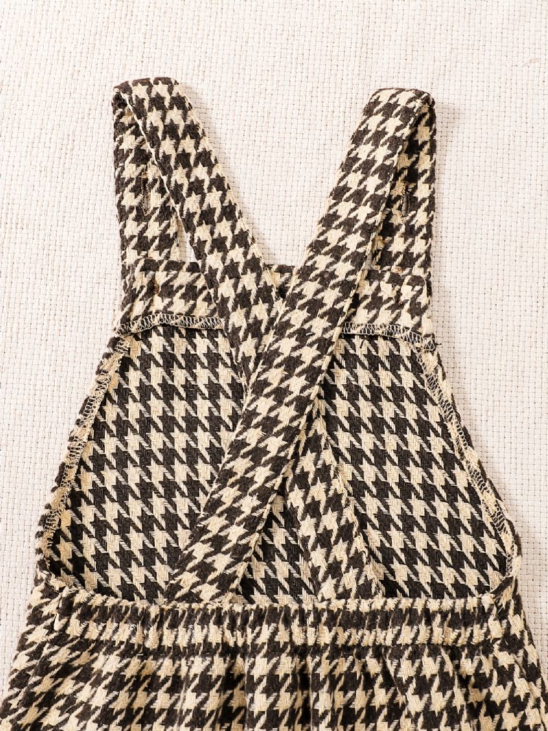 2 Stk Elegant Sweet Houndstooth Tweed Suspender Nederdel & Flæser Sweater Sæt Til Vinterfest