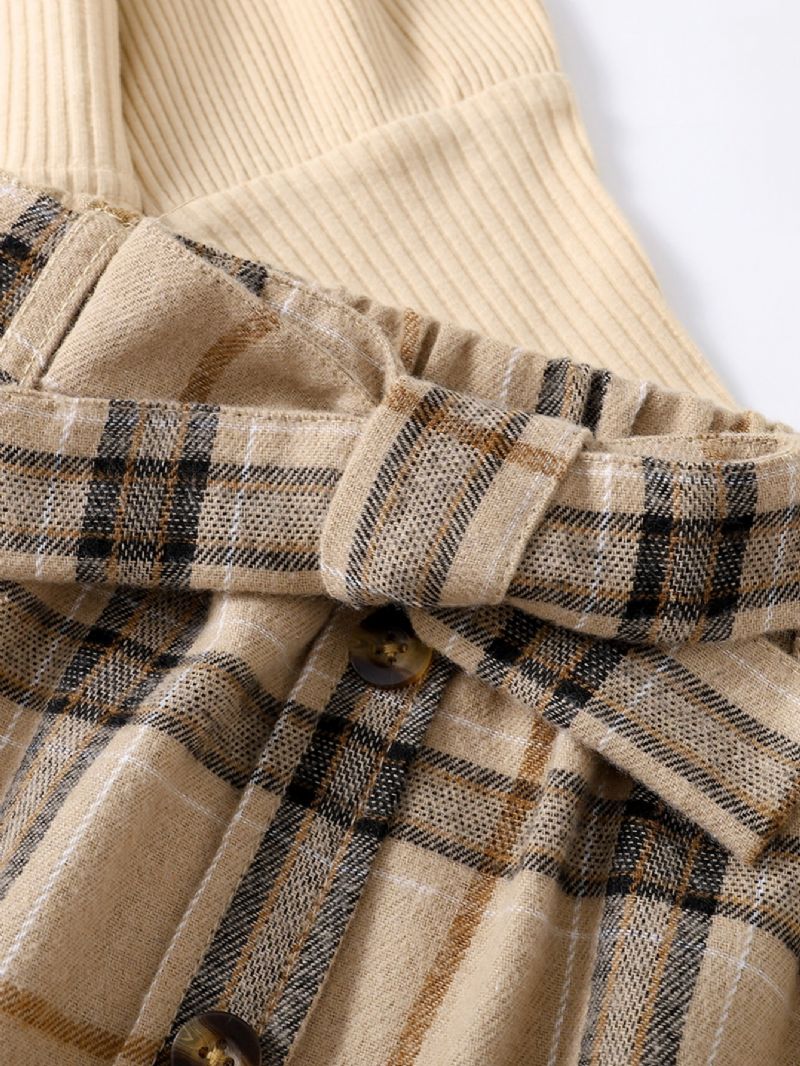 2 Stk Piger Langærmet Rullekrave Sweater & Plaid Nederdel