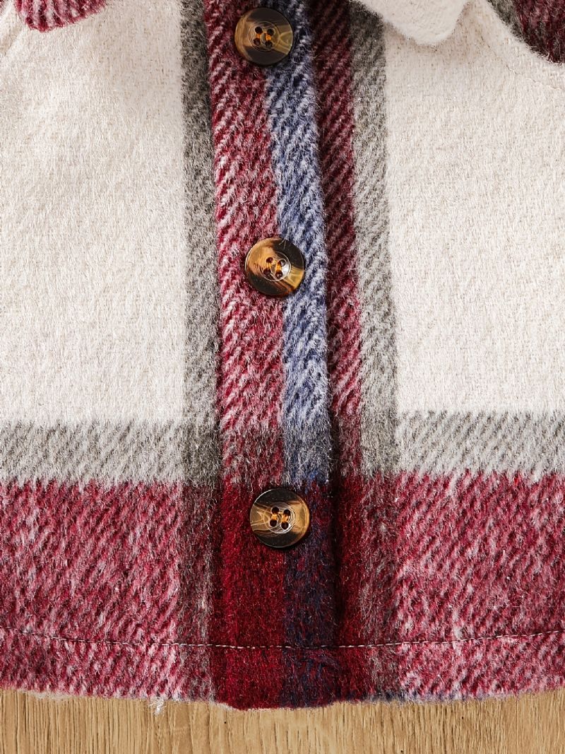 2 Stk Piger Solid Langærmet Rundhals Flæse Trim Top Plaid Nederdel Med Bowknot Bælte Sæt Tøj