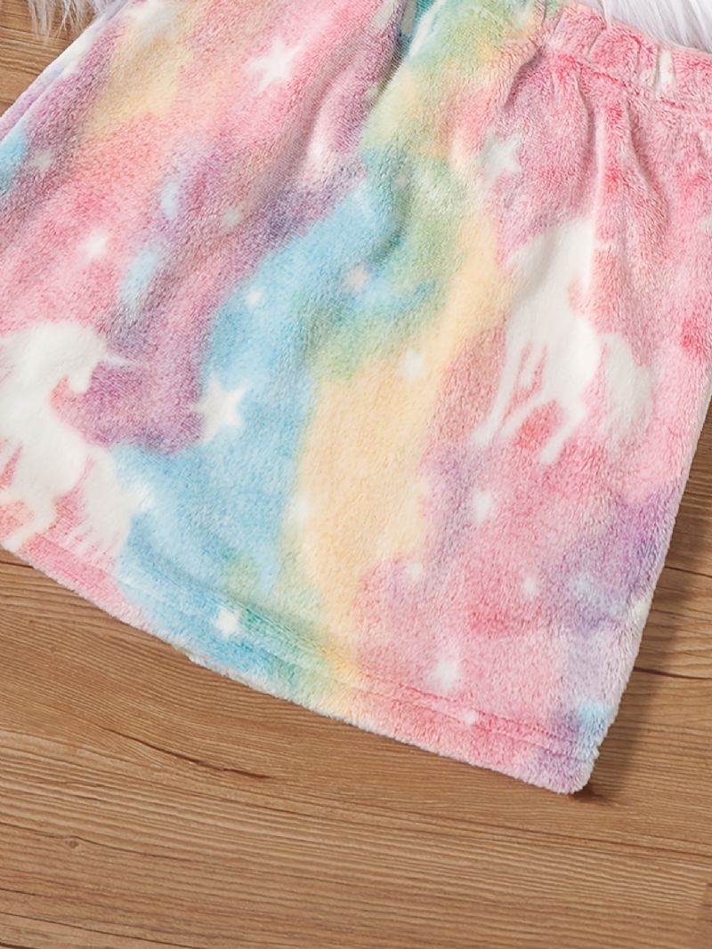 2 Stk Plys Hættetrøje Til Piger Tie Dye Unicorn Langærmet Pullover Sweatshirt & Nederdel Sæt Børnetøj