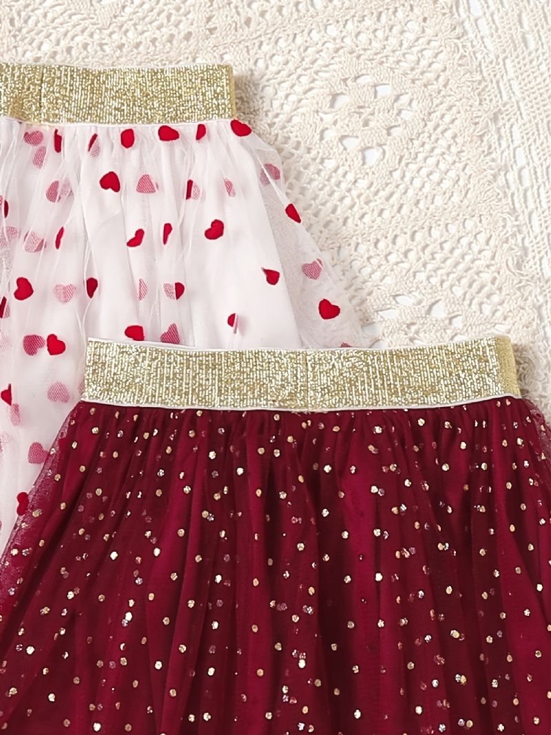 2stk Baby Piger Nederdel Mesh Heart Polka Dot Princess