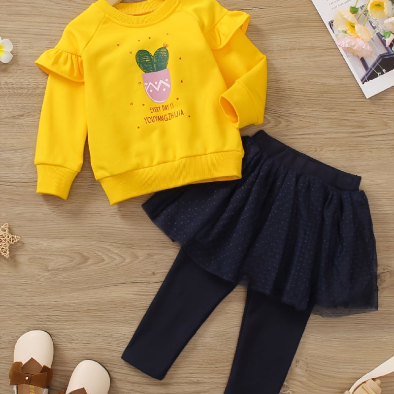 Pige Pullover Sweatshirt + Leggings Decor Med Tutu Nederdel Til Efterår Vinter Ny