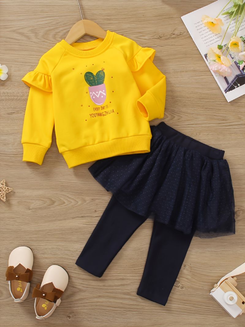 Pige Pullover Sweatshirt + Leggings Decor Med Tutu Nederdel Til Efterår Vinter Ny