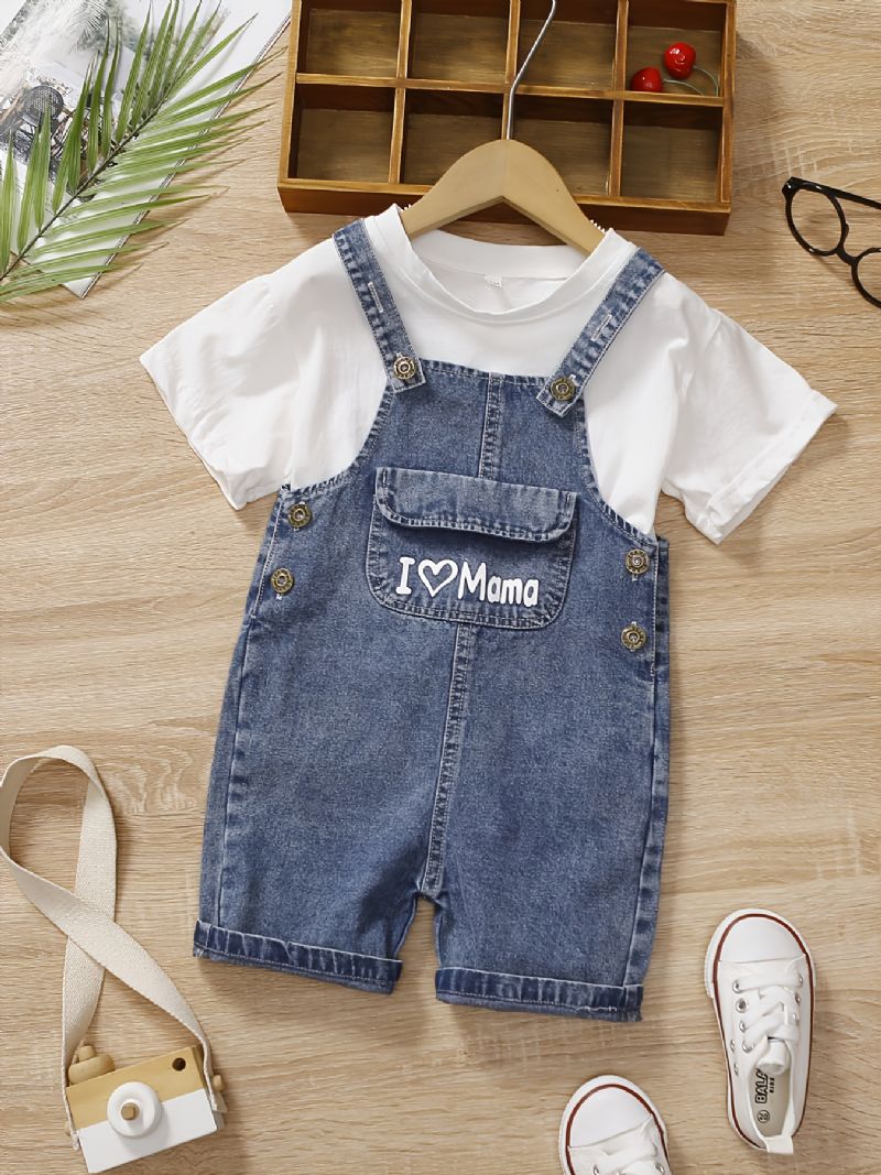 2 Stk Baby Drenge Casual Solid T-shirt & Denim Selebukser Sæt