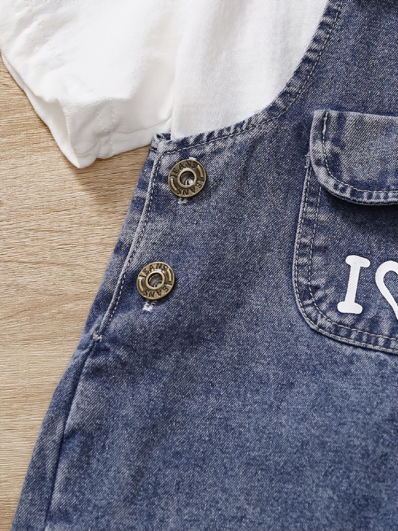 2 Stk Baby Drenge Casual Solid T-shirt & Denim Selebukser Sæt