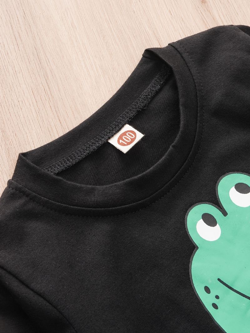 2 Stk Baby Drenge Dinosaur Print Rundhalset Langærmet T-shirt Toppe & Bukser Børnetøj Sæt