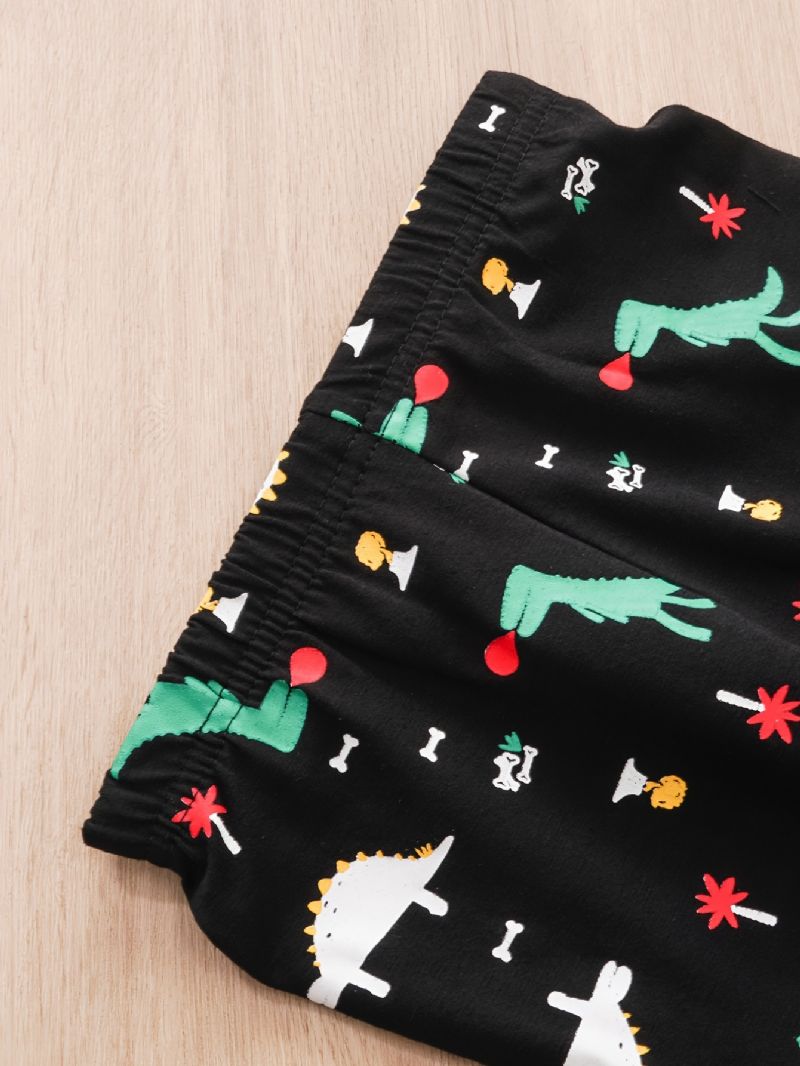 2 Stk Baby Drenge Dinosaur Print Rundhalset Langærmet T-shirt Toppe & Bukser Børnetøj Sæt