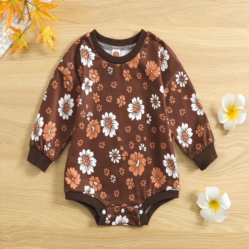 2023 Ny Efterår Vinter Småbørn Baby Piger Søde Blomsterprint Rundhals Langærmet T-shirt Bodysuits