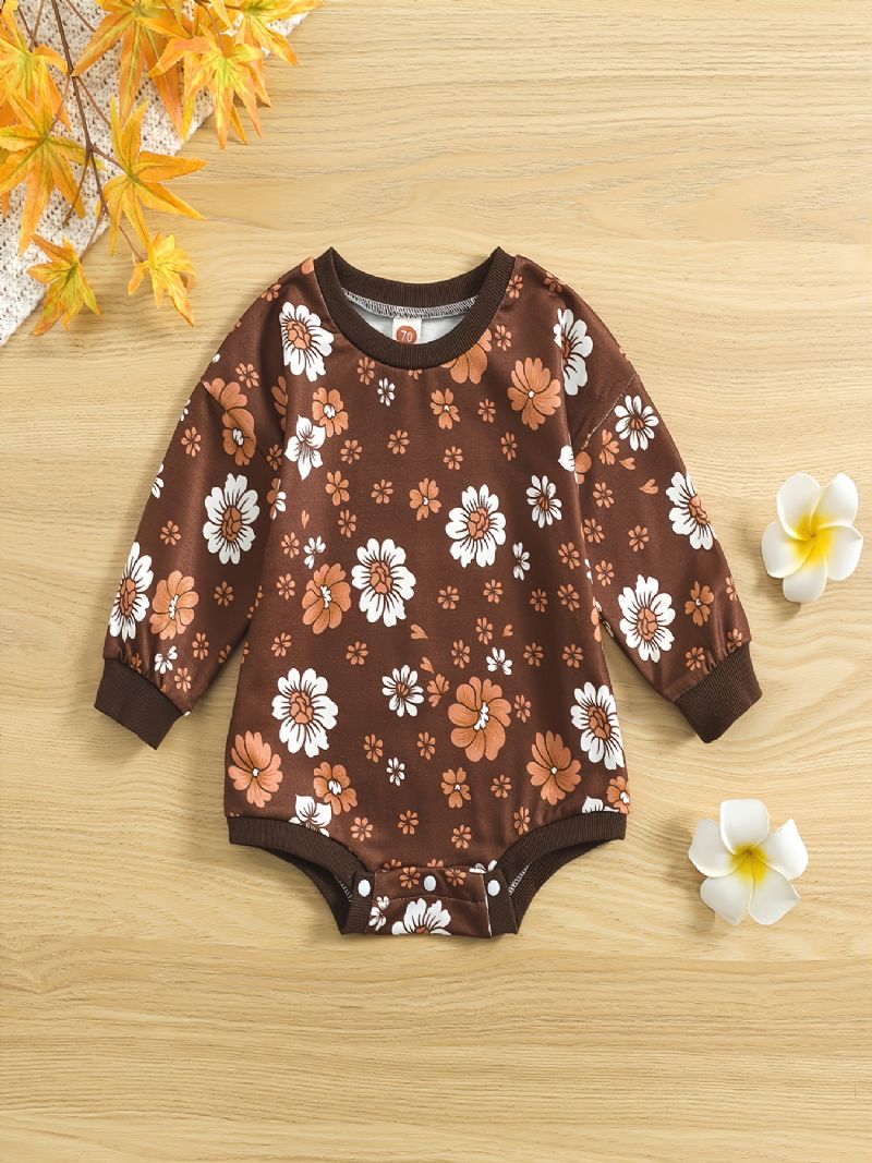 2023 Ny Efterår Vinter Småbørn Baby Piger Søde Blomsterprint Rundhals Langærmet T-shirt Bodysuits