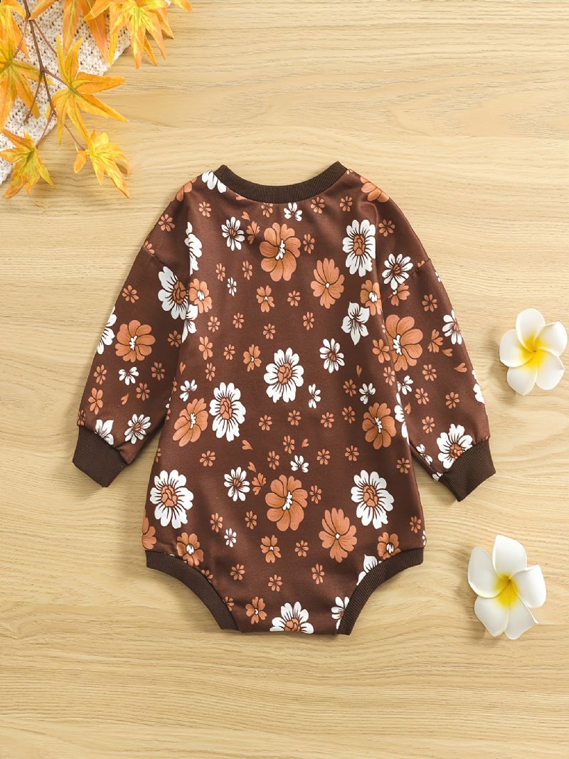 2023 Ny Efterår Vinter Småbørn Baby Piger Søde Blomsterprint Rundhals Langærmet T-shirt Bodysuits