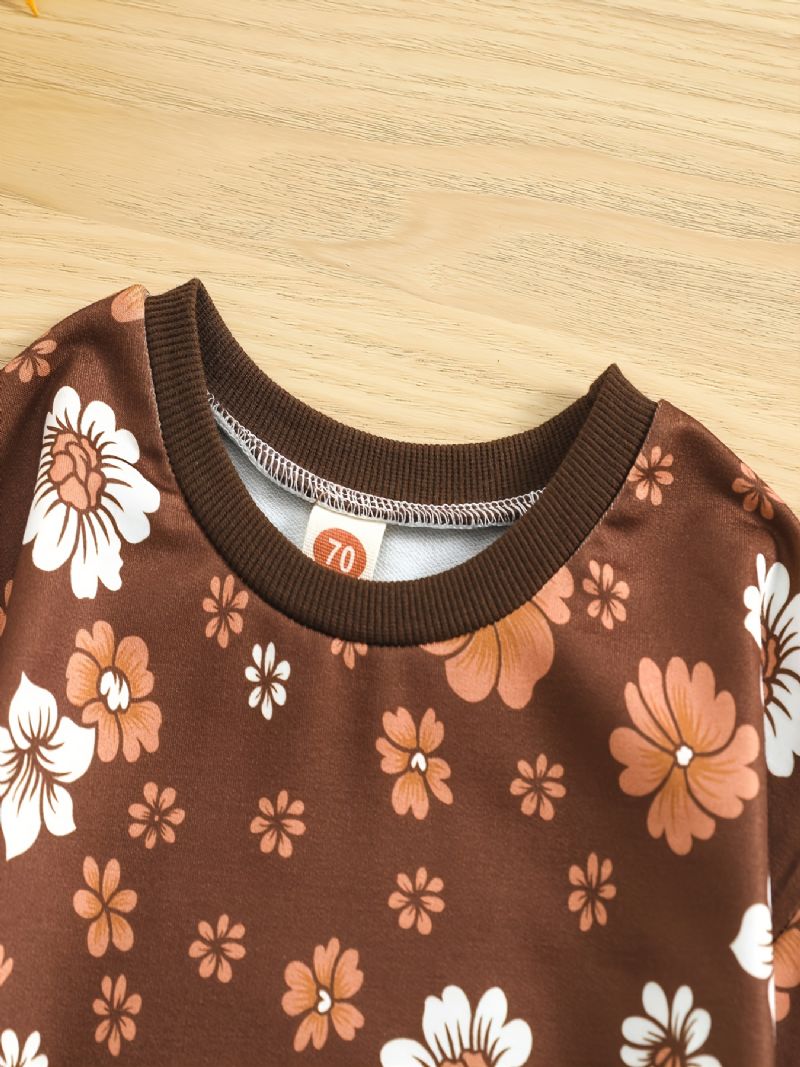 2023 Ny Efterår Vinter Småbørn Baby Piger Søde Blomsterprint Rundhals Langærmet T-shirt Bodysuits