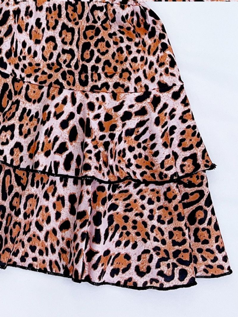 2stk Piger Leopard Print Nederdel Langærmet T-shirt Sæt