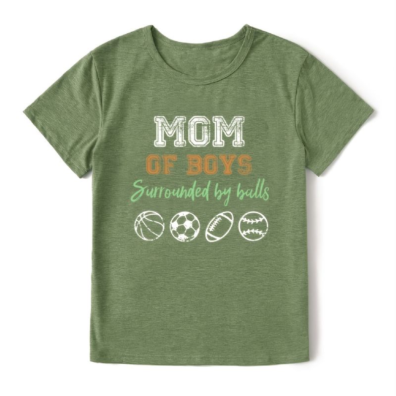 Afslappet Mom Of Drenge Trykt T-shirt Med Rund Hals Løs Kortærmet Mode Sommer-t-shirts Overdele Dametøj