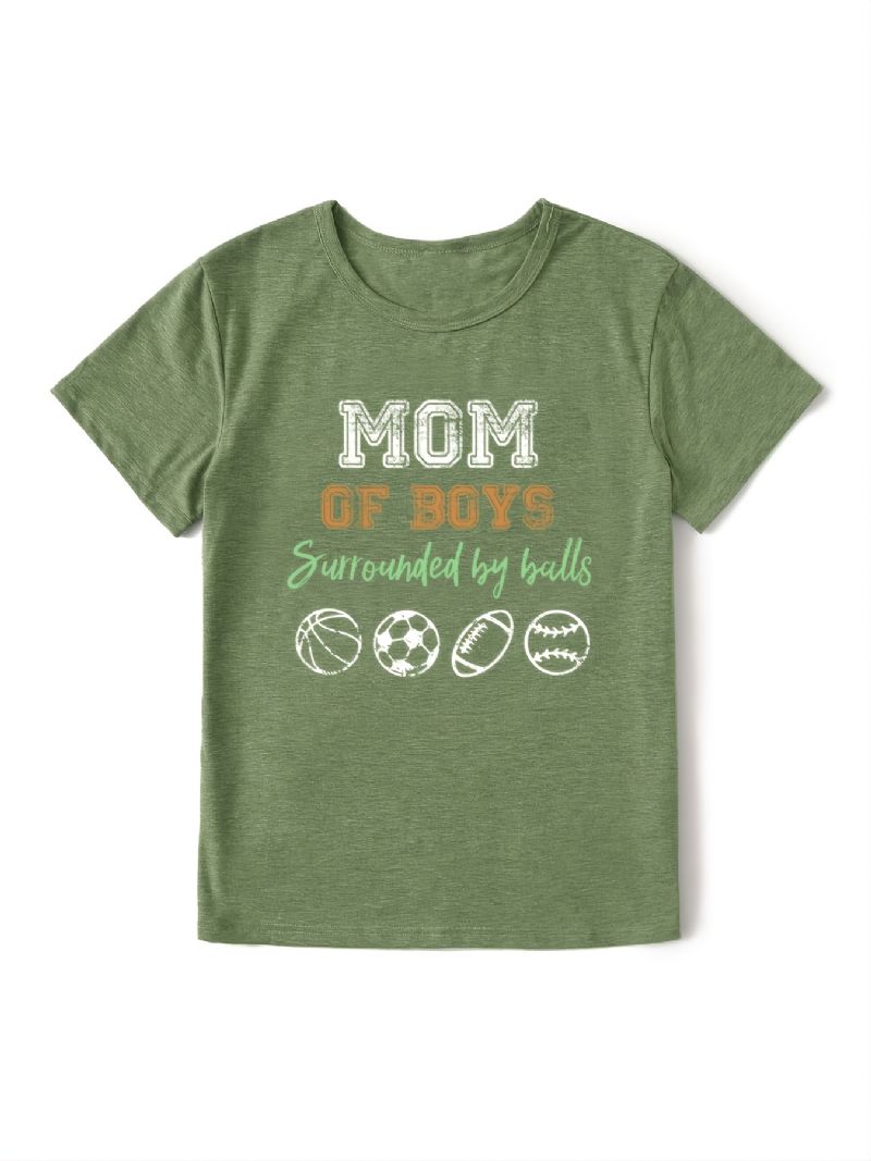 Afslappet Mom Of Drenge Trykt T-shirt Med Rund Hals Løs Kortærmet Mode Sommer-t-shirts Overdele Dametøj