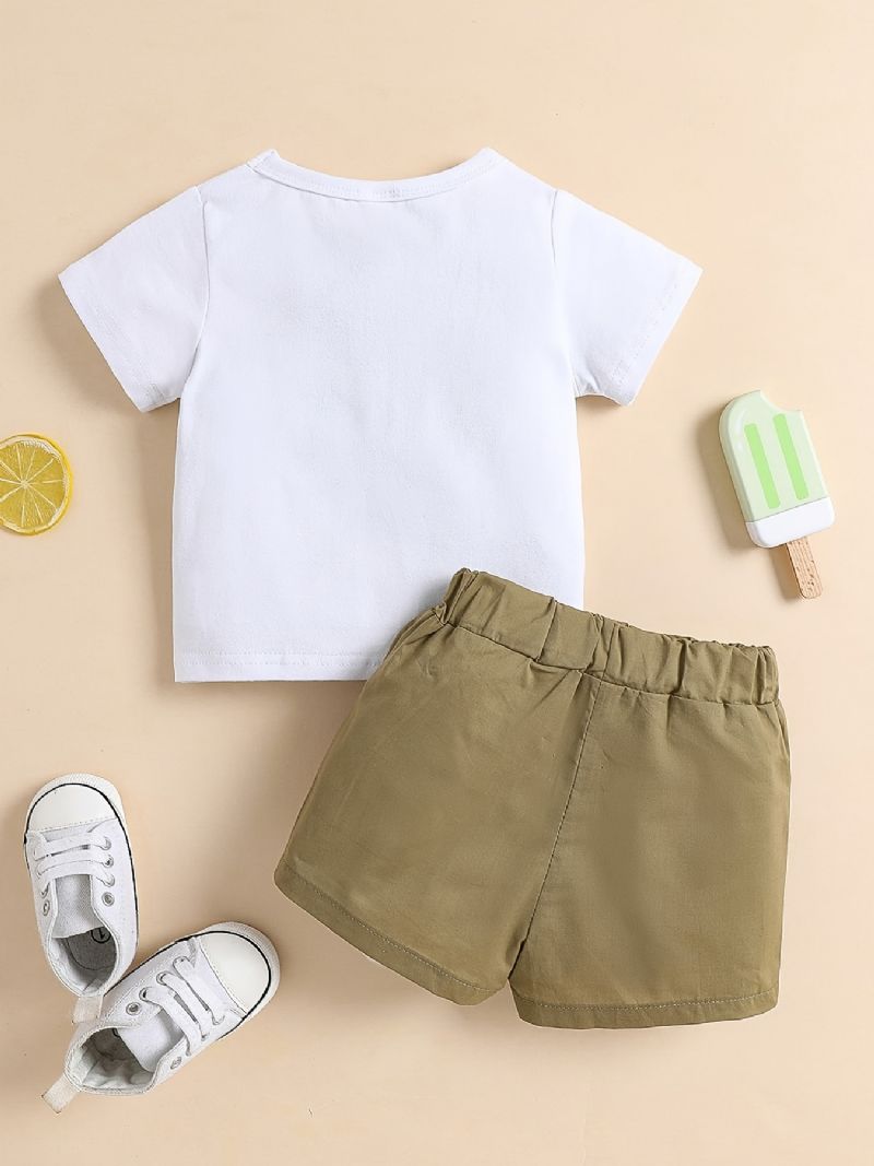 Baby Drenge Casual Solid Bomuld T-shirt & Elastiske Talje Shorts Sæt