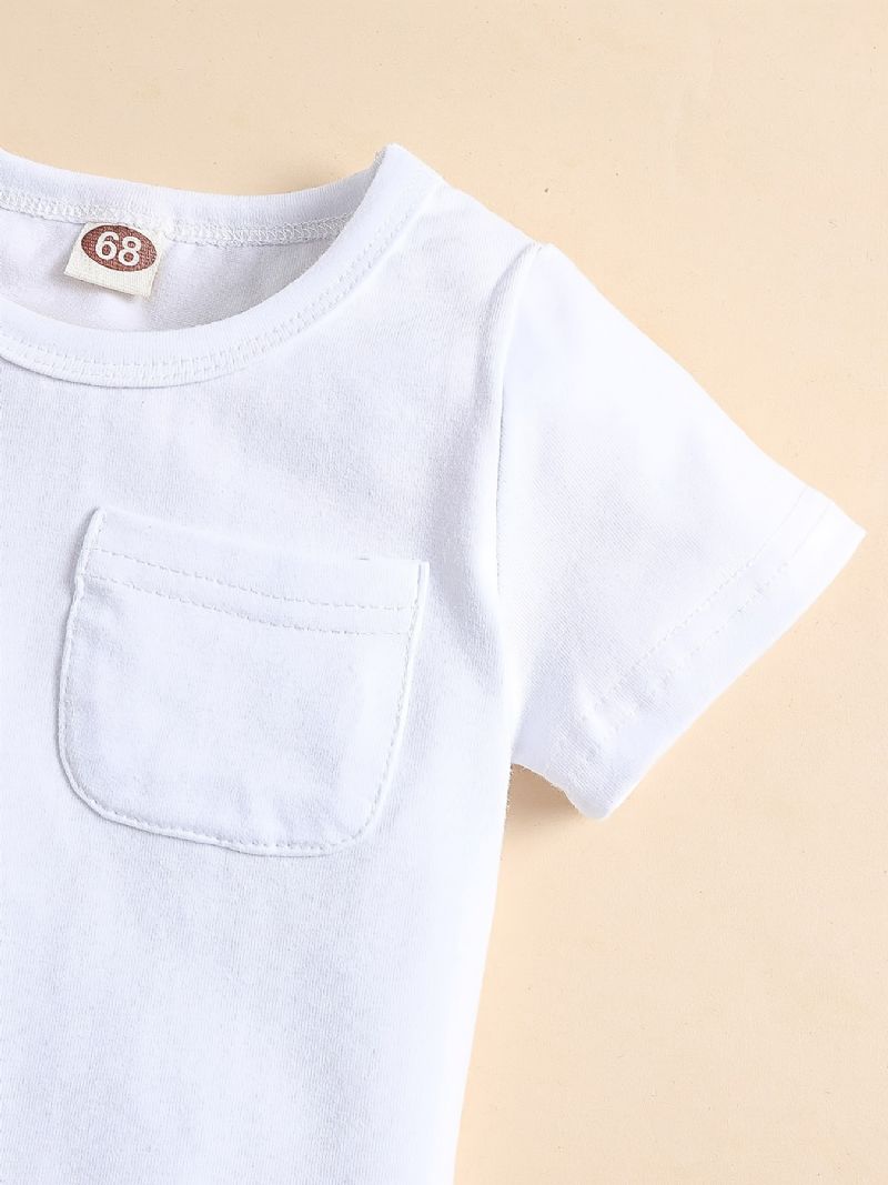 Baby Drenge Casual Solid Bomuld T-shirt & Elastiske Talje Shorts Sæt