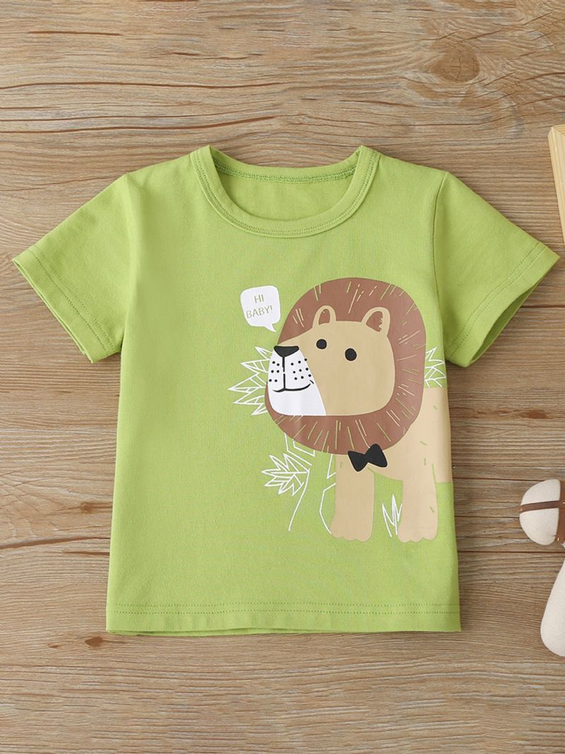 Baby Drenge Casual Tegneserie Løve Print T-shirt & Solide Shorts Sæt