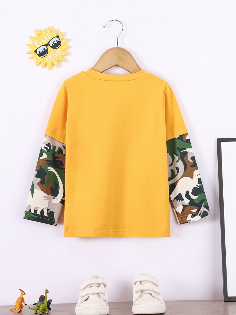 Baby Drenge Splejsning Langærmet T-shirt Dinosaur Print Rund Hals Bundtop