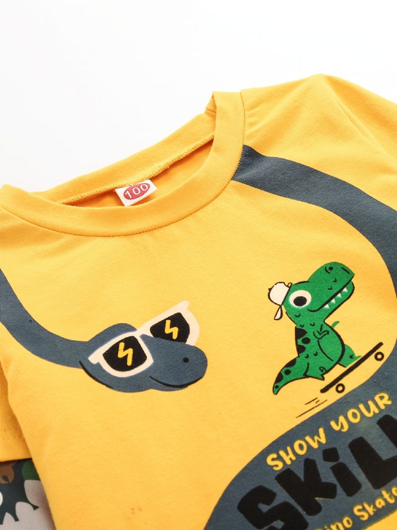 Baby Drenge Splejsning Langærmet T-shirt Dinosaur Print Rund Hals Bundtop