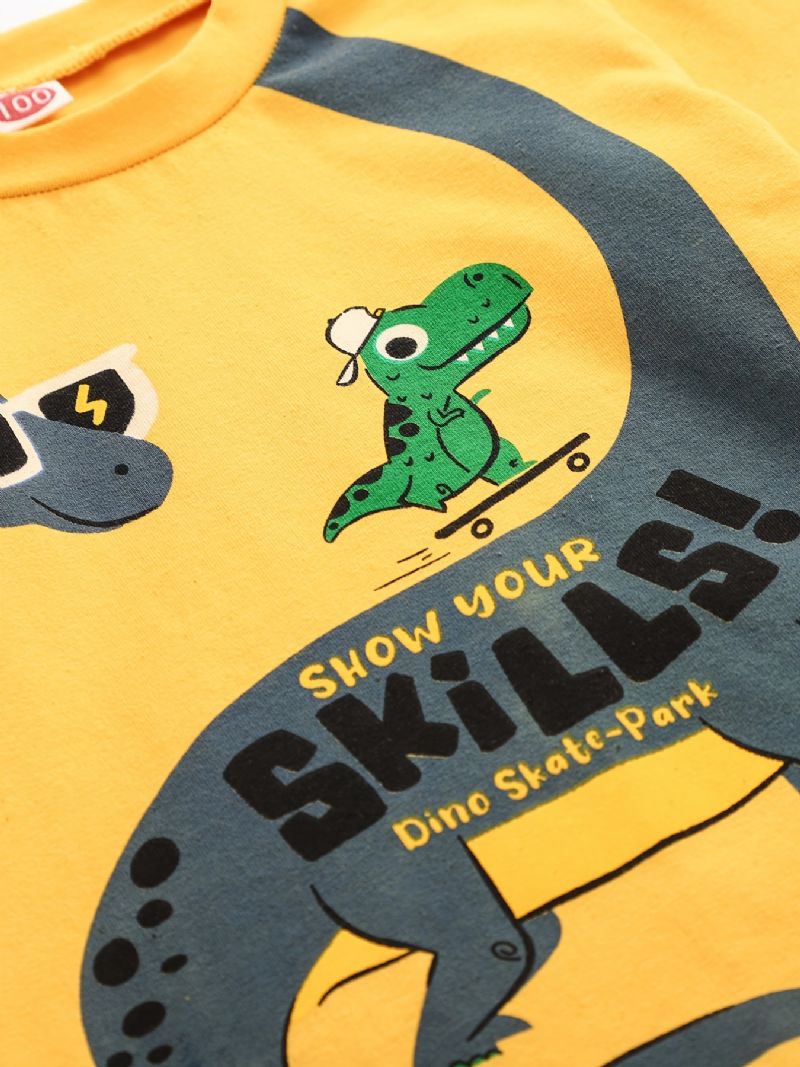 Baby Drenge Splejsning Langærmet T-shirt Dinosaur Print Rund Hals Bundtop