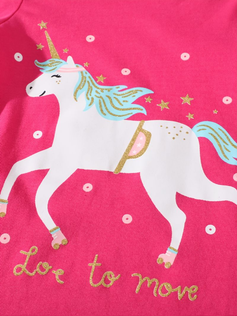 Baby Piger Langærmede T-shirts Rundhalset Søde Unicorn Print Toppe Børnetøj