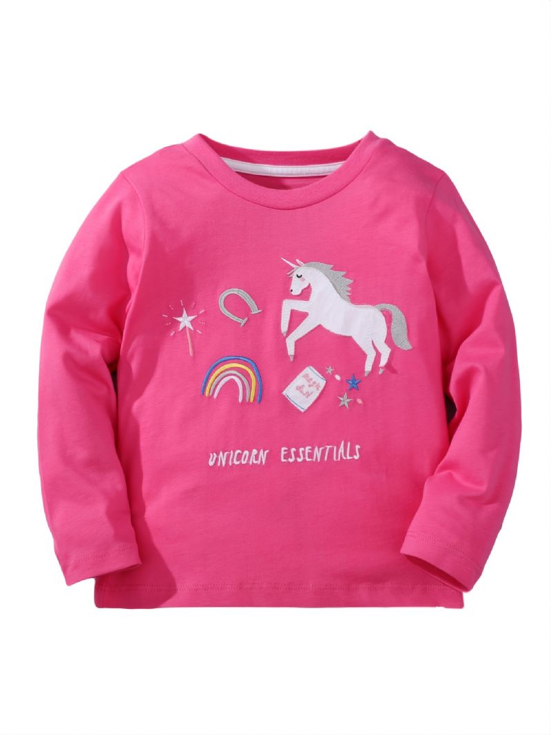 Baby Piger Langærmede T-shirts Rundhalset Søde Unicorn Print Toppe Børnetøj