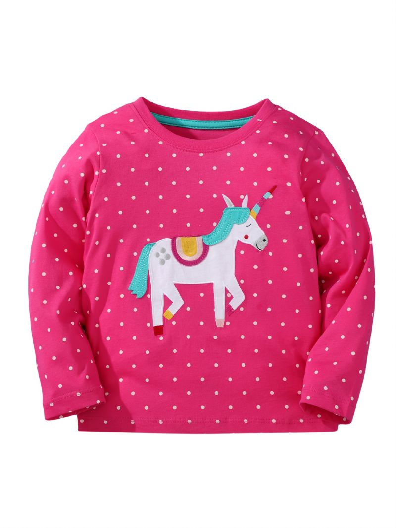 Baby Piger T-shirt Rund Hals Langærmet Unicorn Dots Print Toppe Børnetøj