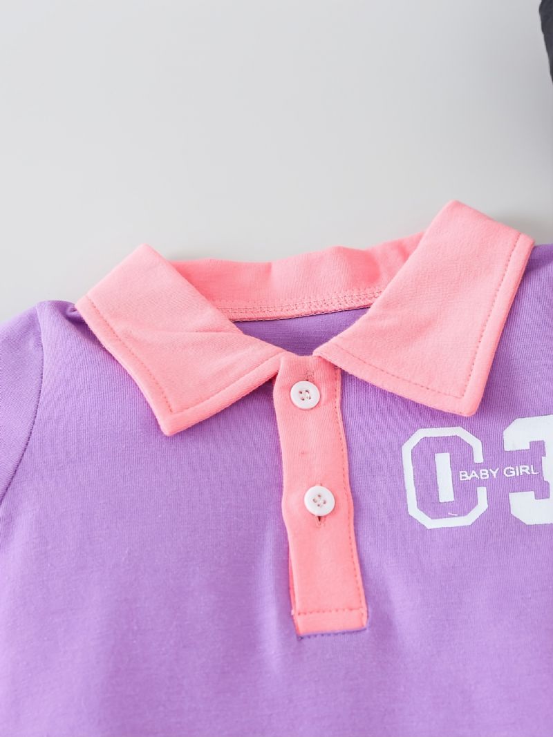 Babypiger Casual Brevtryk Polo T-shirt Kjole Lilla & Pink