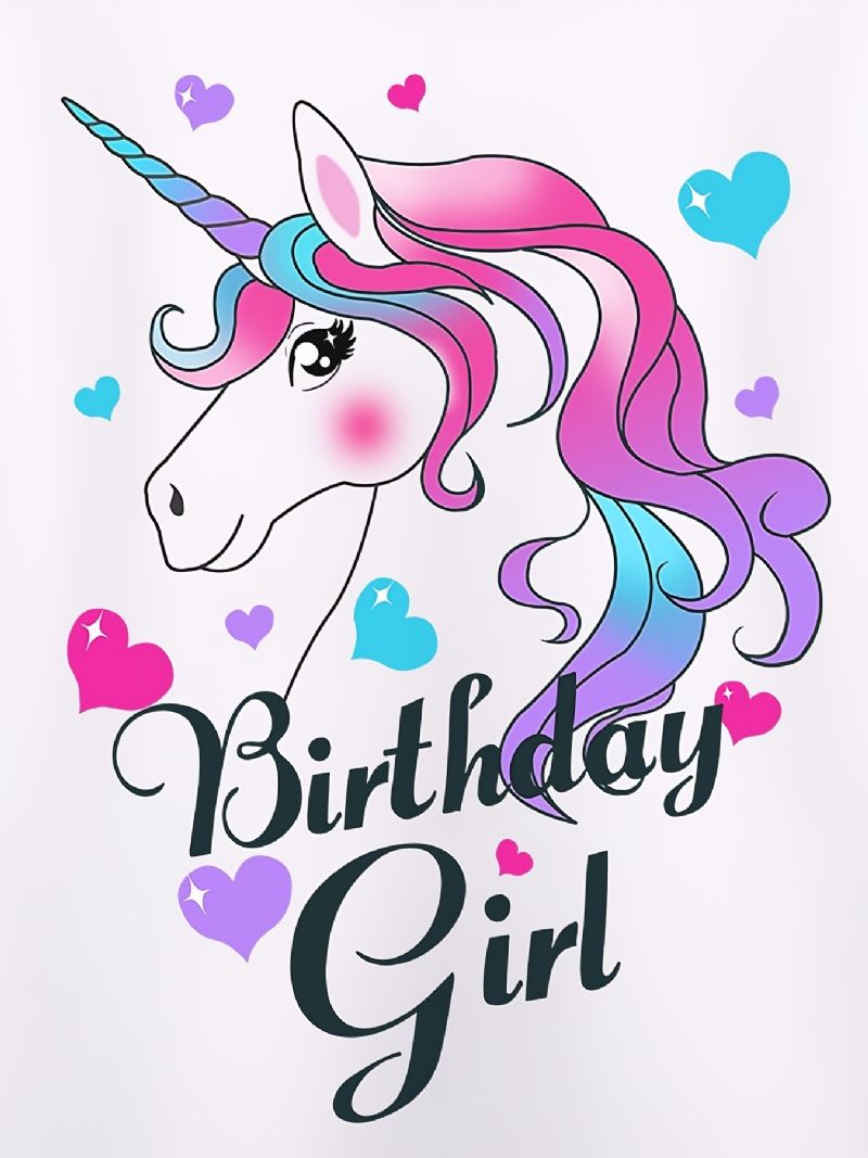 Børne Pink Lilla Unicorn Birthday Piger T-shirt Børnetøj Til Sommer