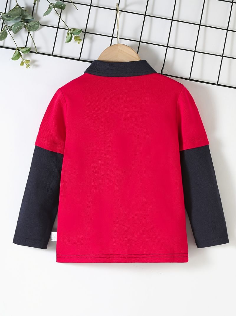 Drenge Casual Color Block Bomuld Polo Neck Langærmet T-shirt Med Eagle Broderi