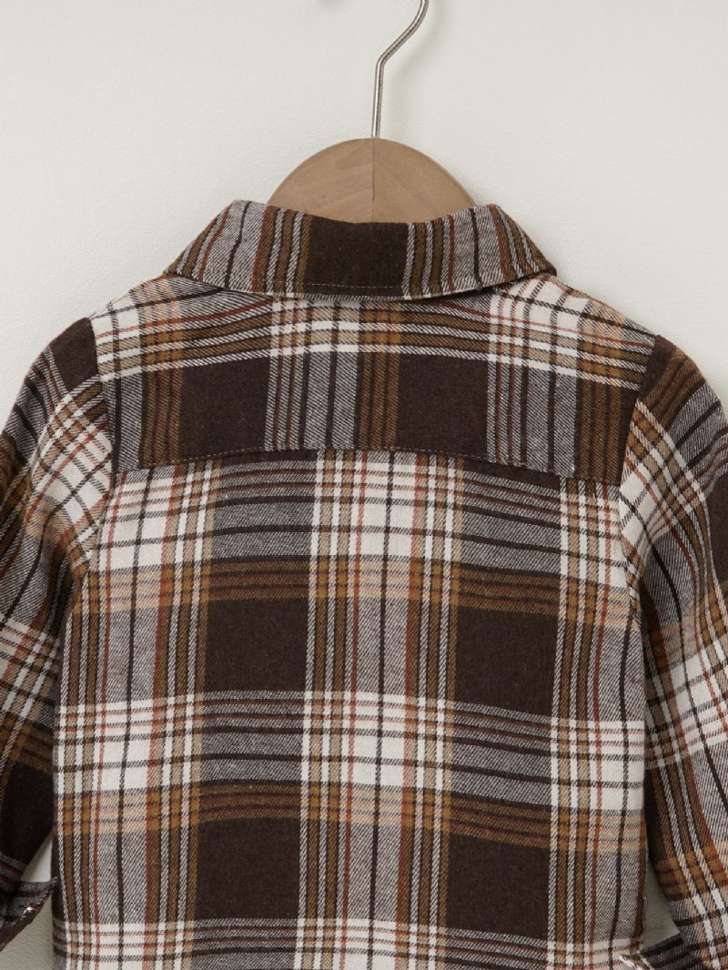 Drenge Casual Colorblock Plaid Bomuld Lapel Collar Langærmet Skjorte