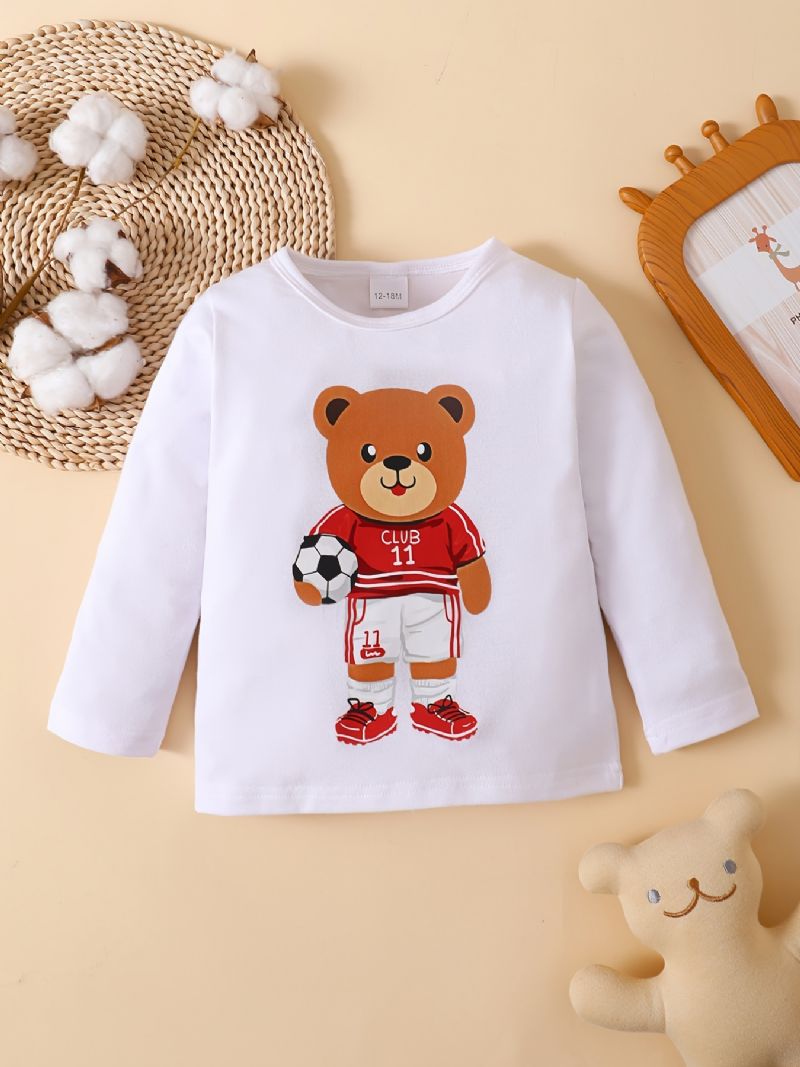 Piger Casual Simple Bear Med Fodbold Print Langærmet T-shirt Til Vinter Børnetøj