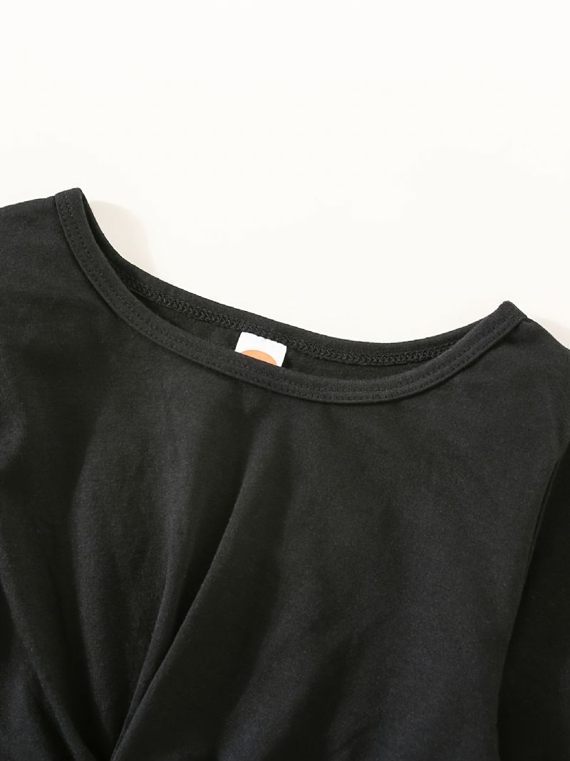 Piger Crop Top Ensfarvede Langærmet T-shirt Børnetøj