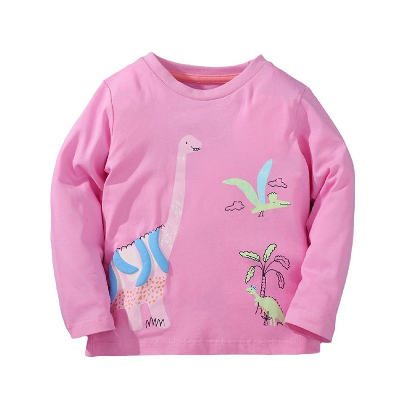 Piger Langærmet T-shirt Dinosaur Print Pink Rund Hals Top