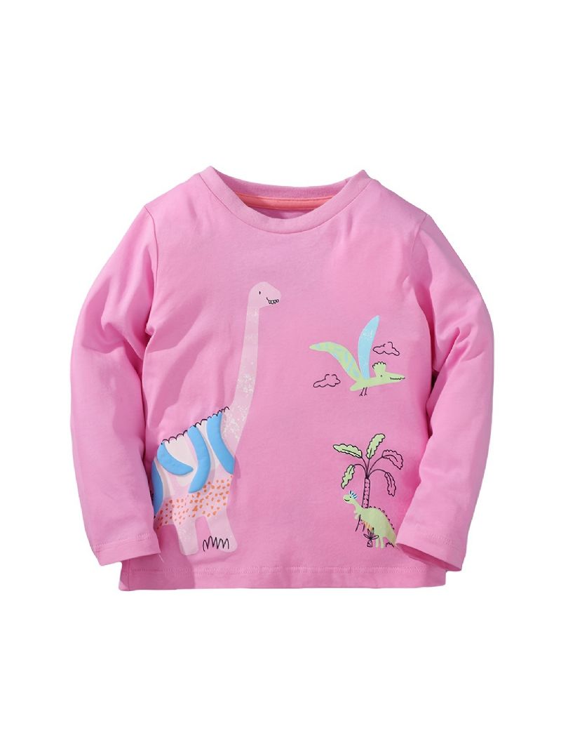 Piger Langærmet T-shirt Dinosaur Print Pink Rund Hals Top