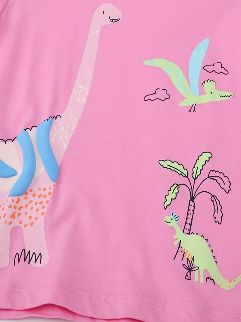 Piger Langærmet T-shirt Dinosaur Print Pink Rund Hals Top