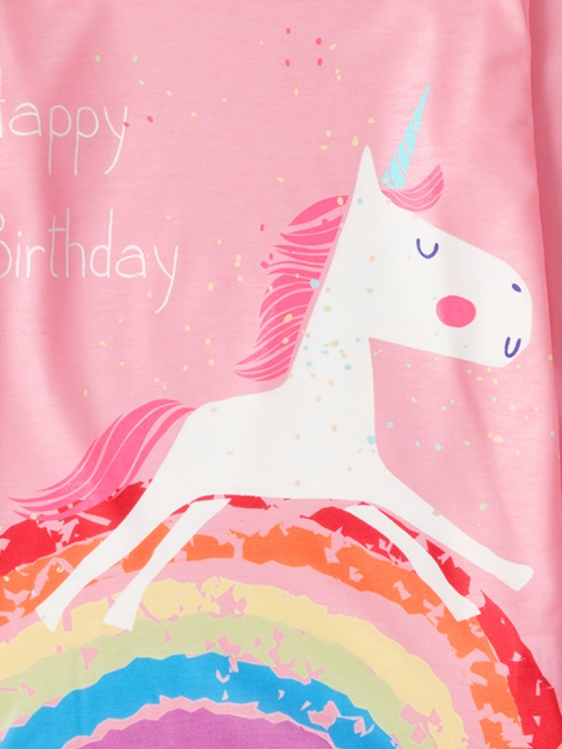 Piger Unicorn Print Rundhalset Langærmet T-shirt Forår Efterår