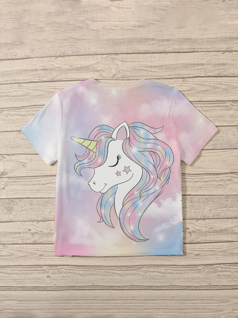 T-shirt Med Rund Hals Til Piger Casual Unicorn Mønster Til Børn