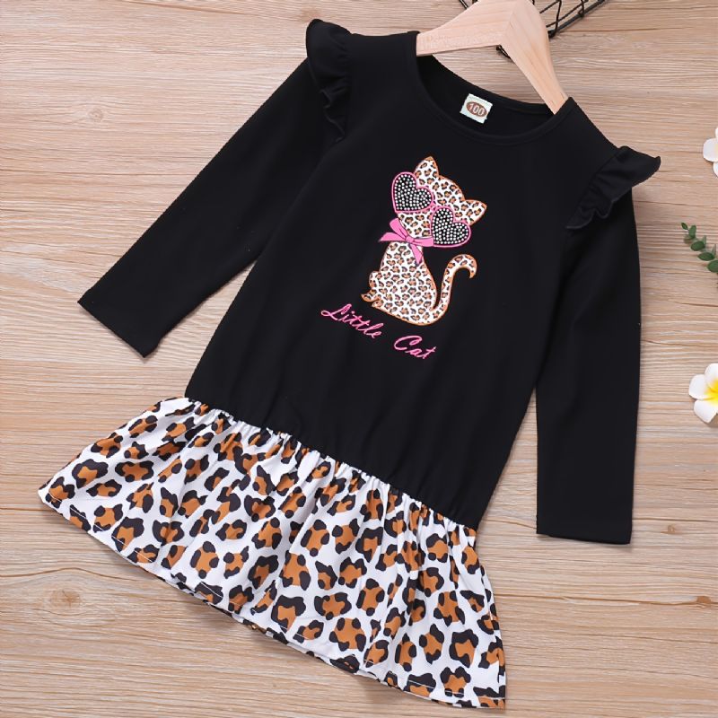 Trykt Cat Leopard Hem T-shirt Kjole