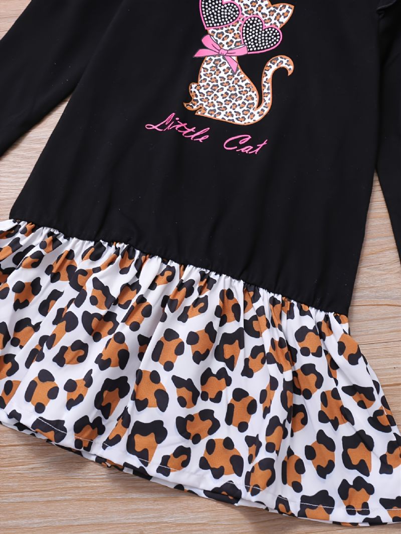 Trykt Cat Leopard Hem T-shirt Kjole