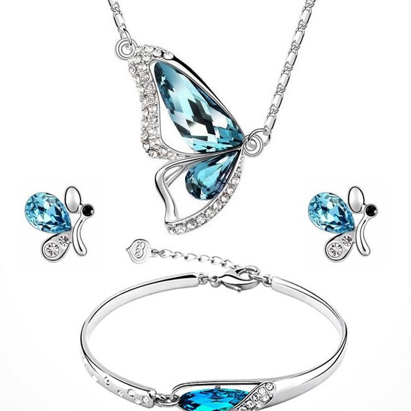 1 Sæt Butterfly Crystal Collection Halskæde Øreringe Armbånd Smykkesæt Charms Smykker Gave Fødselsdagsgaver Til Kvinder Kone Piger Hende