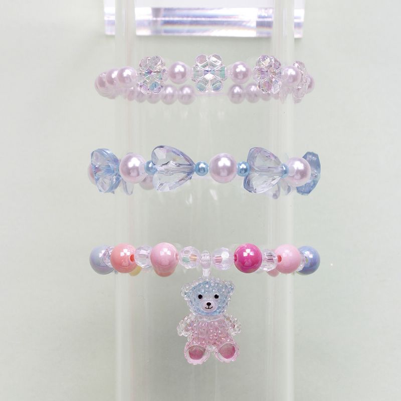 3 Stk Småbørn Piger Bear Charm Beaded Armbånd Børnesæt